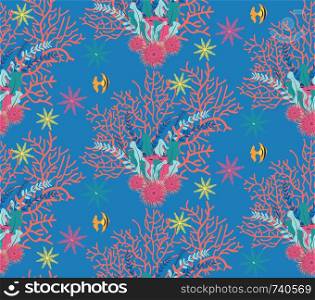 Seaweed and coral reef, marine themed abstract design illustration.