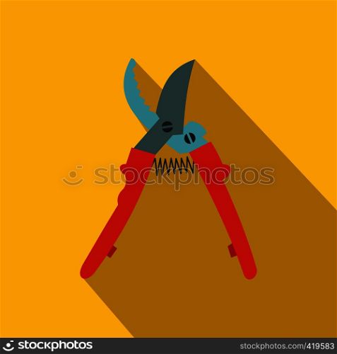 Secateurs plane icon with shadow on yellow background. Secateurs plane icon with shadow
