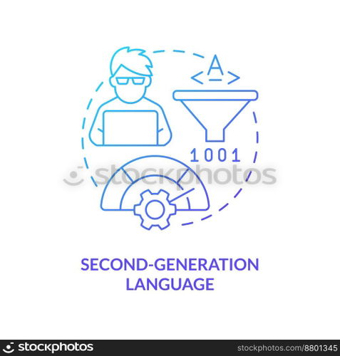 Second-generation programming language blue gradient concept icon. Assembly coding style abstract idea thin line illustration. System architecture. Isolated outline drawing. Myriad Pro-Bold font used. Second-generation programming language blue gradient concept icon