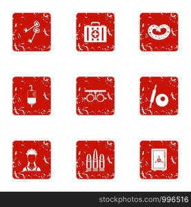 Secret of medicine icons set. Grunge set of 9 secret of medicine vector icons for web isolated on white background. Secret of medicine icons set, grunge style