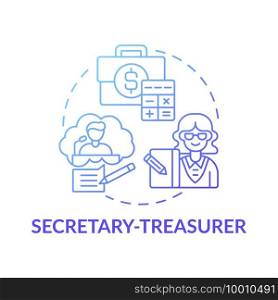 Secretary treasurer concept icon. Company top management jobs. Controlling all company budget activities. Finance idea thin line illustration. Vector isolated outline RGB color drawing. Secretary treasurer concept icon