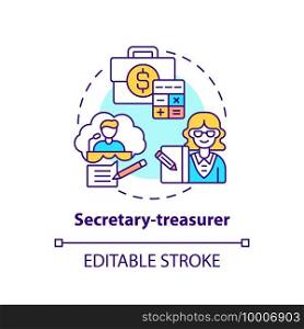 Secretary treasurer concept icon. Company top management jobs. Controlling all financial activities. Budget idea thin line illustration. Vector isolated outline RGB color drawing. Editable stroke. Secretary treasurer concept icon