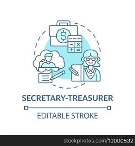 Secretary treasurer concept icon. Company top management jobs. Controlling all financial transactions. Money idea thin line illustration. Vector isolated outline RGB color drawing. Editable stroke. Secretary treasurer concept icon