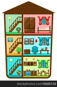 Sectional image of a house with interior elements. Vector illustration