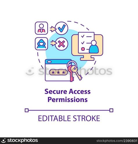 Secure access permissions concept icon. Feature of online workplace abstract idea thin line illustration. Isolated outline drawing. Editable stroke. Arial, Myriad Pro-Bold fonts used. Secure access permissions concept icon