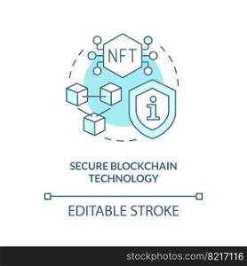 Secure blockchain technology turquoise concept icon. Safe transactions. NFT benefit abstract idea thin line illustration. Isolated outline drawing. Editable stroke. Arial, Myriad Pro-Bold fonts used. Secure blockchain technology turquoise concept icon