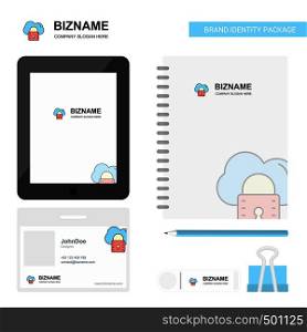 Secure cloud Business Logo, Tab App, Diary PVC Employee Card and USB Brand Stationary Package Design Vector Template