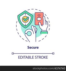 Secure concept icon. Safe payment. Wireless solution. Touchless system abstract idea thin line illustration. Isolated outline drawing. Editable stroke. Roboto-Medium, Myriad Pro-Bold fonts used. Secure concept icon