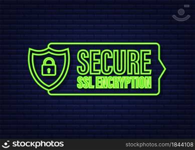 Secure connection icon vector illustration isolated on white background, flat style secured ssl shield symbols. Neon icon. Secure connection icon vector illustration isolated on white background, flat style secured ssl shield symbols. Neon icon.