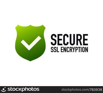 Secure connection icon vector illustration isolated on white background, flat style secured ssl shield symbols. Vector stock illustration.