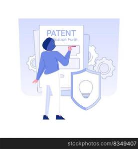 Secure copyright isolated concept vector illustration. Person filling patent application form, secure copyright, launching product process, intellectual property protection vector concept.. Secure copyright isolated concept vector illustration.