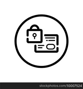 Secure credit card payment. Security padlock. Commerce outline icon in a circle. Isolated vector illustration