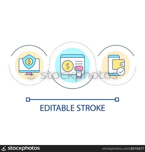Secure digital payment loop concept icon. Online payment abstract idea thin line illustration. Electronic wallet. Financial service. Isolated outline drawing. Editable stroke. Arial font used. Secure digital payment loop concept icon