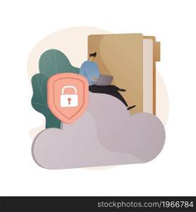 Secure file sharing abstract concept vector illustration. Secure file hosting, safe document sharing, hosted data storage, commercial information, remote office security abstract metaphor.. Secure file sharing abstract concept vector illustration.