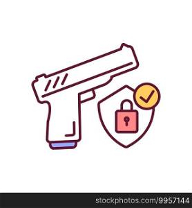 Secure gun storing RGB color icon. Firearms control and regulation to ensure safety. Weapon for private use. Personal protection. Legal pistol ownership. Isolated vector illustration. Secure gun storing RGB color icon