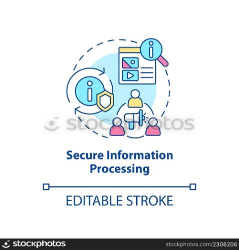 Secure information processing concept icon. Data changing. Basic digital skills abstract idea thin line illustration. Isolated outline drawing. Editable stroke. Arial, Myriad Pro-Bold fonts used. Secure information processing concept icon
