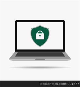 Secure laptop icon with shadow. Vector eps10