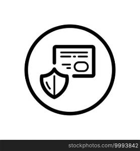 Secure payment. Credit card and security shield. Commerce outline icon in a circle. Isolated vector illustration