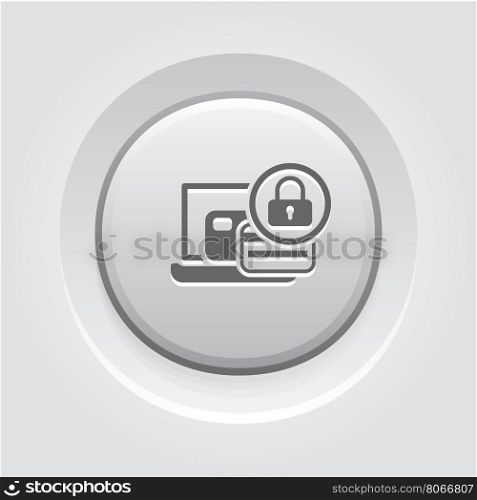 Secure Payment Icon. Grey Button Design.. Secure Payment Icon. Grey Button Design. Isolated Illustration. App Symbol or UI element. Laptop with Bank Card and Padlock.
