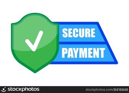 Secure payment shield with tick mark icon. Vector illustration. EPS 10. Stock image.. Secure payment shield with tick mark icon. Vector illustration. EPS 10.