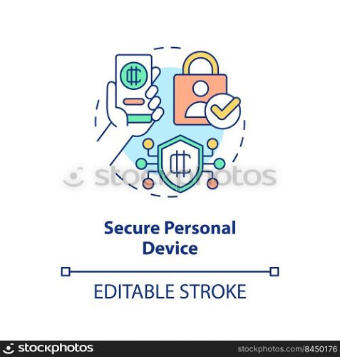 Secure personal device concept icon. Use strong antivirus. Crypto wallet security abstract idea thin line illustration. Isolated outline drawing. Editable stroke. Arial, Myriad Pro-Bold fonts used. Secure personal device concept icon