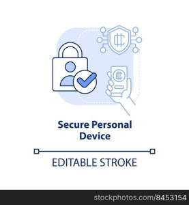 Secure personal device light blue concept icon. Use antivirus. Crypto wallet security abstract idea thin line illustration. Isolated outline drawing. Editable stroke. Arial, Myriad Pro-Bold fonts used. Secure personal device light blue concept icon