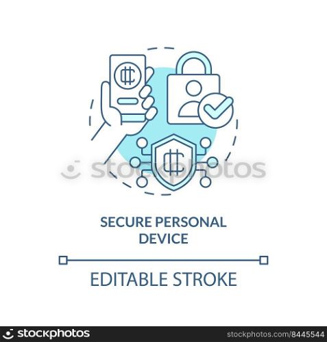 Secure personal device turquoise concept icon. Antivirus. Crypto wallet security abstract idea thin line illustration. Isolated outline drawing. Editable stroke. Arial, Myriad Pro-Bold fonts used. Secure personal device turquoise concept icon