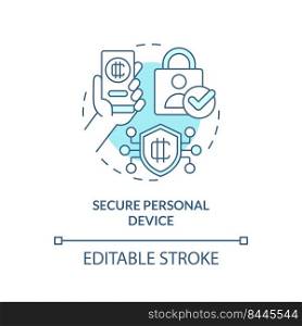 Secure personal device turquoise concept icon. Antivirus. Crypto wallet security abstract idea thin line illustration. Isolated outline drawing. Editable stroke. Arial, Myriad Pro-Bold fonts used. Secure personal device turquoise concept icon