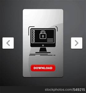 secure, protection, safe, system, data Glyph Icon in Carousal Pagination Slider Design & Red Download Button. Vector EPS10 Abstract Template background