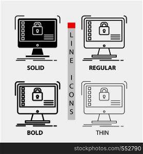secure, protection, safe, system, data Icon in Thin, Regular, Bold Line and Glyph Style. Vector illustration. Vector EPS10 Abstract Template background