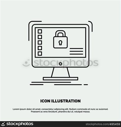 secure, protection, safe, system, data Icon. Line vector gray symbol for UI and UX, website or mobile application. Vector EPS10 Abstract Template background