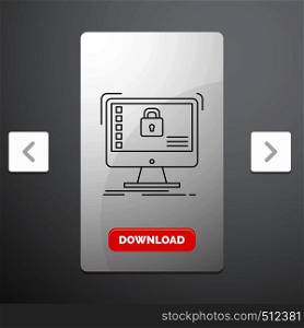 secure, protection, safe, system, data Line Icon in Carousal Pagination Slider Design & Red Download Button. Vector EPS10 Abstract Template background