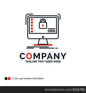 secure, protection, safe, system, data Logo Design. Blue and Orange Brand Name Design. Place for Tagline. Business Logo template.
