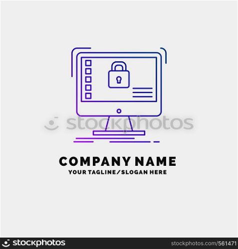 secure, protection, safe, system, data Purple Business Logo Template. Place for Tagline. Vector EPS10 Abstract Template background