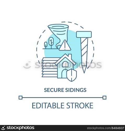 Secure sidings turquoise concept icon. Precaution for hurricanes abstract idea thin line illustration. Weather conditions. Isolated outline drawing. Editable stroke. Arial, Myriad Pro-Bold fonts used. Secure sidings turquoise concept icon