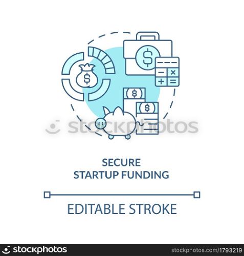 Secure startup funding blue concept icon. Find investment for new project. Business finance. Startup launch abstract idea thin line illustration. Vector isolated outline color drawing. Editable stroke. Secure startup funding blue concept icon