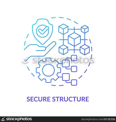 Secure structure blue gradient concept icon. Protection of customers information. DAO element abstract idea thin line illustration. Isolated outline drawing. Myriad Pro-Bold font used. Secure structure blue gradient concept icon