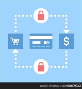 secure transactions. Abstract vector illustration of secure transactions flat design concept.