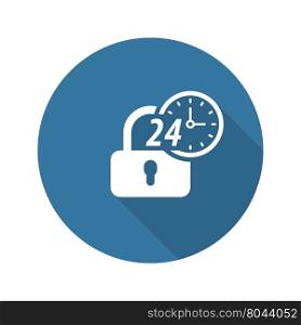 Secured 24-hour Icon. Flat Design.. Secured 24-hour Icon. Flat Design. Security Concept with a padlock and a clock. Isolated Illustration. App Symbol or UI element.