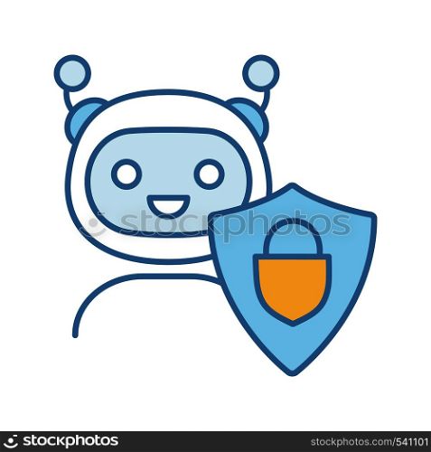 Secured chatbot color icon. Confidential bot dialog. Virtual support service. Chat bot with shield and padlock. Isolated vector illustration. Secured chatbot color icon