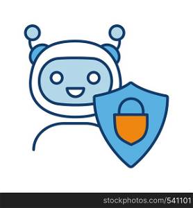 Secured chatbot color icon. Confidential bot dialog. Virtual support service. Chat bot with shield and padlock. Isolated vector illustration. Secured chatbot color icon