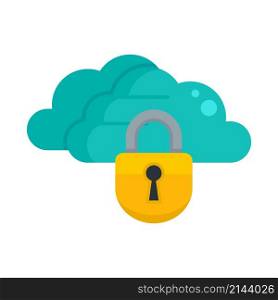 Secured data cloud icon. Flat illustration of secured data cloud vector icon isolated on white background. Secured data cloud icon flat isolated vector