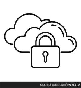 Secured data cloud icon. Outline secured data cloud vector icon for web design isolated on white background. Secured data cloud icon, outline style