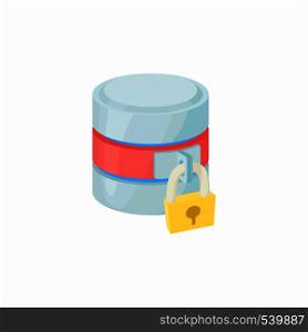 Secured database icon in cartoon style isolated on white background. Data storage symbol. Secured database icon, cartoon style