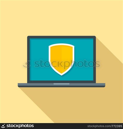 Secured laptop icon. Flat illustration of secured laptop vector icon for web design. Secured laptop icon, flat style