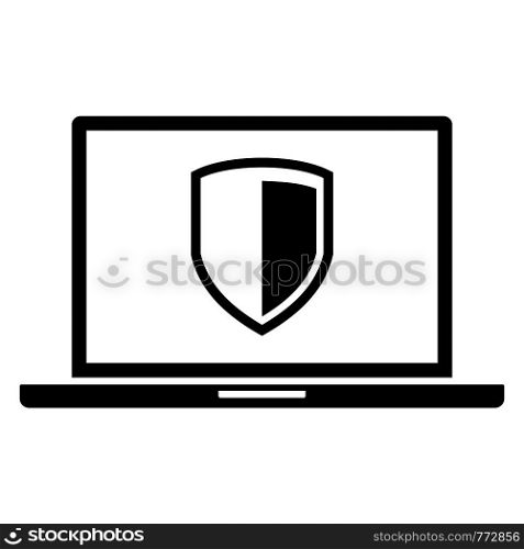 Secured laptop icon. Simple illustration of secured laptop vector icon for web design isolated on white background. Secured laptop icon, simple style