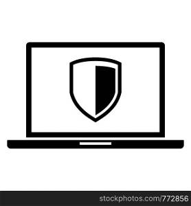 Secured laptop icon. Simple illustration of secured laptop vector icon for web design isolated on white background. Secured laptop icon, simple style