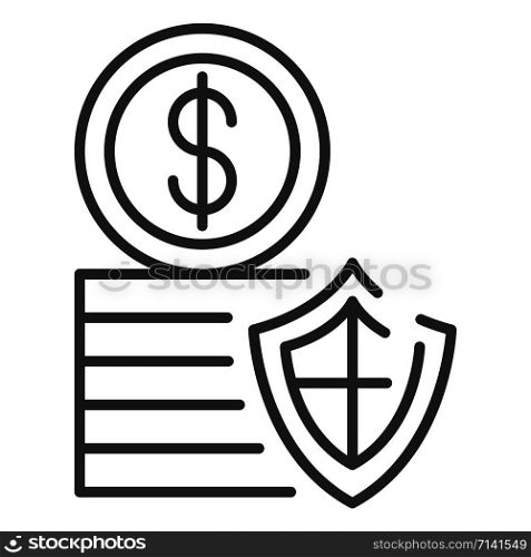 Secured money coin icon. Outline secured money coin vector icon for web design isolated on white background. Secured money coin icon, outline style