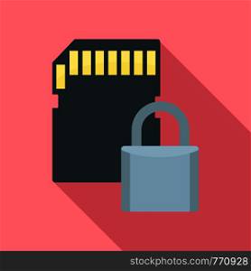 Secured sd card icon. Flat illustration of secured sd card vector icon for web design. Secured sd card icon, flat style