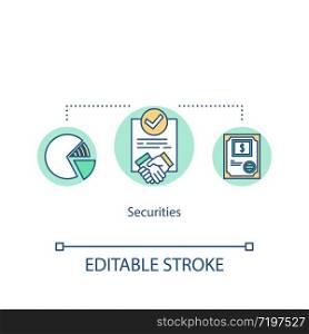 Securities concept icon. Crisis management, stability assurance, emergency planning idea thin line illustration. Business partnership. Vector isolated outline RGB color drawing. Editable stroke